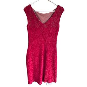 Red Ralph Lauren Form Fitting dinner dress rose lace sheath dress size 8